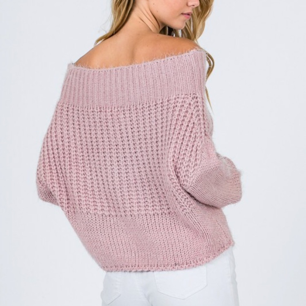 SOLD OUT Blush Pink Off Shoulder Knit Long Sleeve Sweater - Picture 6 of 8